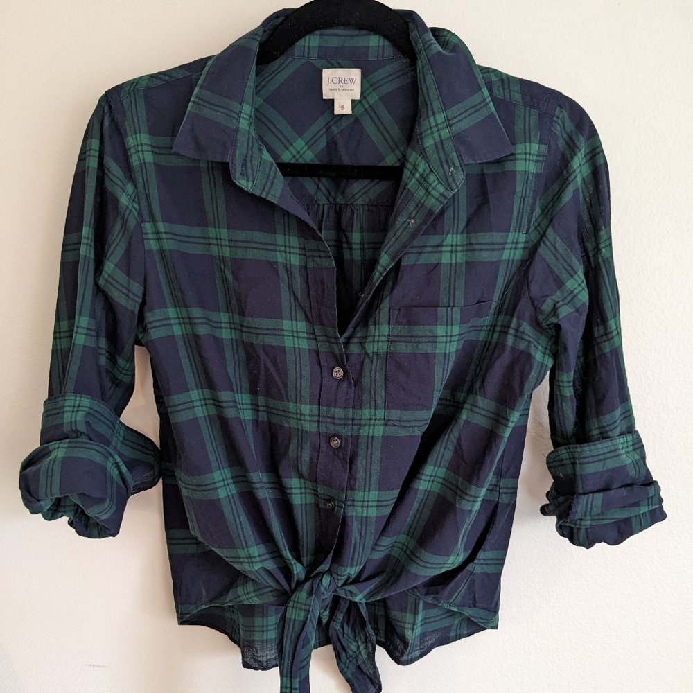 J Crew Plaid Tie Front Shirt
